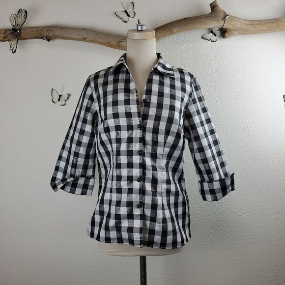 Lavendar & honey  black and white plaid blouse - Picture 8 of 8